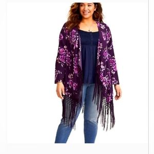 NWT TORRID PKUS SIZE 2 PURPLE FLORAL FRINGE KIMONO